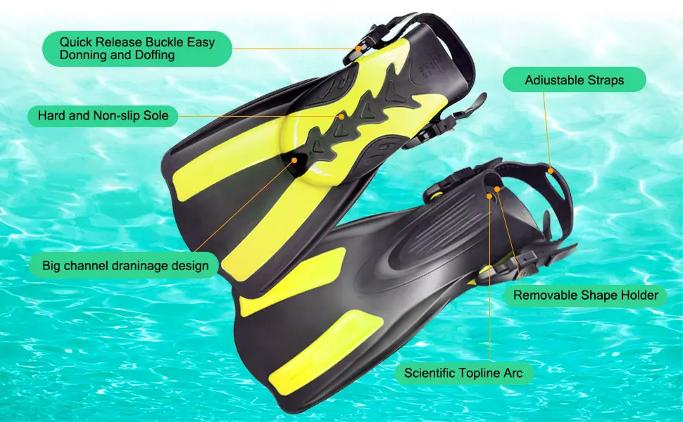 Snorkel Fins,Swim Fins Short Adjustable For Snorkeling Diving Adult