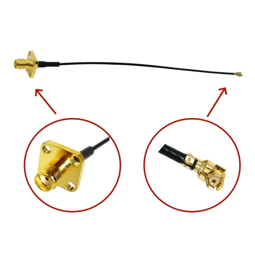 RF Cable Assembly U.FL to SMA Female 4-Hole Flange Panel Mount 1.13MM 1.37MM Pigtail Antenna 15CM Extension Jumper