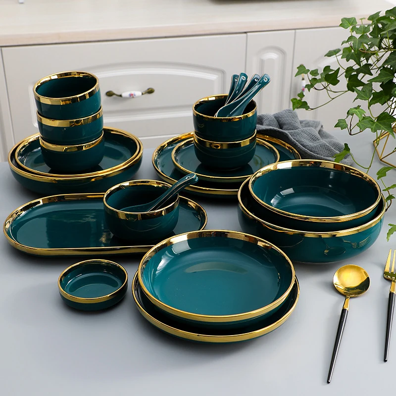 Dinner Plates Colorful Crockery Luxury Green Food Plate Set Salad