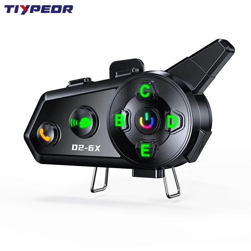 TIYPEOR Motorcycle Intercom Helmet Wireless Headset Headphone 6 Riders 1000m Communicator Waterproof Music Share Interphone
