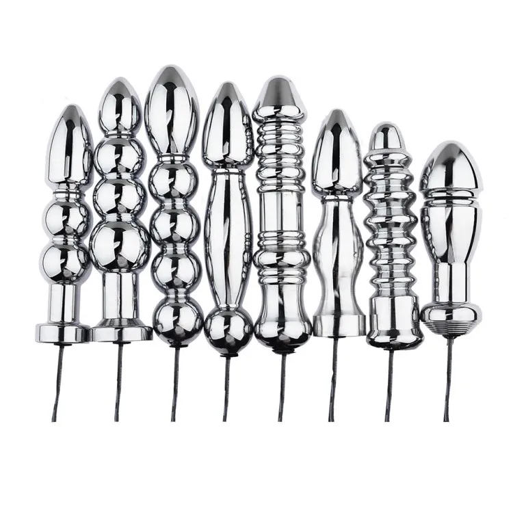 Bi-Polar Electro Shock Small to Huge Anal Beads Metal Prostate Electrical Stimulator G-Spot Toy Anal Butt Plug Sex Toy