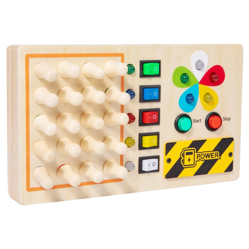 High Quality Kids Educational Memory Chess Game Montessori Wooden Led Light Busy Board Sensory Travel Toys for Toddler