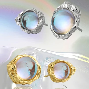 SE2184 S925 sterling silver gold plated Moonstone stud earrings for women synthetic Moonstone stud earrings jewelry women