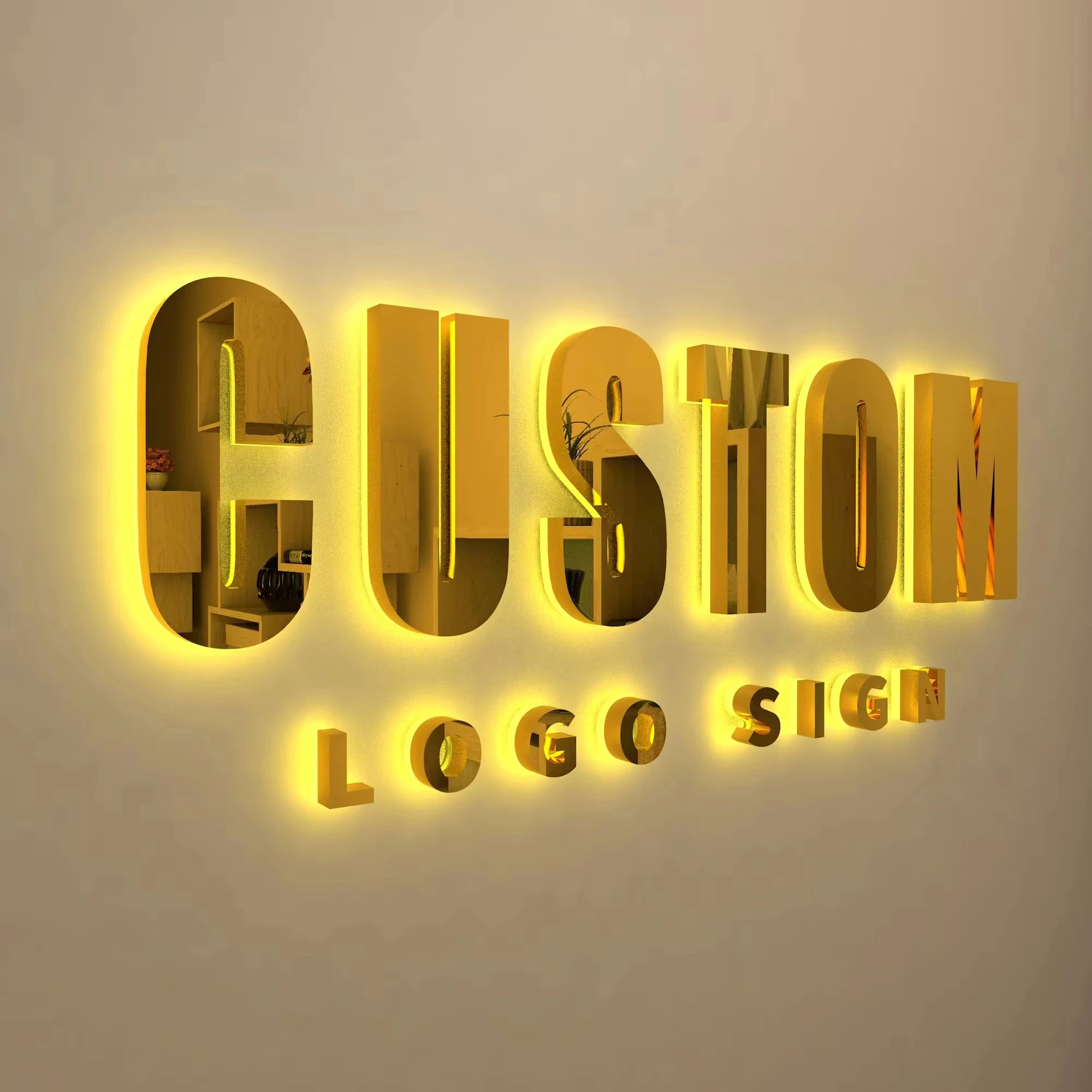 Customized Shop Sign Outdoor Building Electroplating Golden Stainless Steel Led Illuminated Letters Signs  Acrylic  LED Light