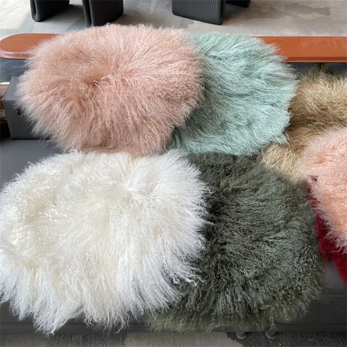 Fluffy Mongolian Lamb Fur Wool Cushion Cover – 16x16in – Curly Fur Pillowcase
