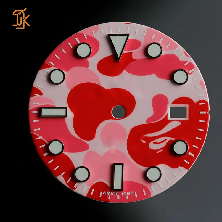 Custom Watch Dial Maker 28mm Red Orange Super Luminous Fit Nh34 Nh35 Automatic Movement Watch Dials Modify Parts Manufacture