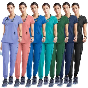 New Women Jogger Scrubs Set Stretch Breathable Nursing Scrubs Uniforms Medical Spandex Hospital Surgical Uniformes Medicos