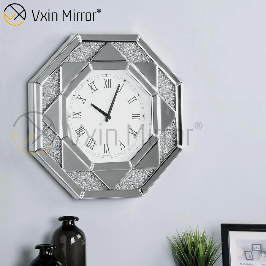 VXin Роскошные зеркальные настенные часы три цвета измельченные бриллианты современное серебряное зеркальное настенное зеркало для украшения дома гостиной