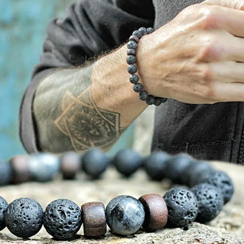 Sales promotion activity for top selling product stocked high quality volcanic stone wooden bead grind arenaceous bead bracelet