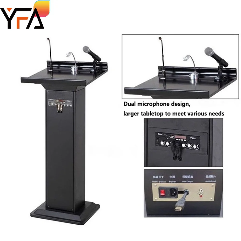 Multifunctional Rostrum with Built-in Mic, Light,Wireless Microphone,Built-in Speakers & Mic Multifunctional Media Lobby Podium