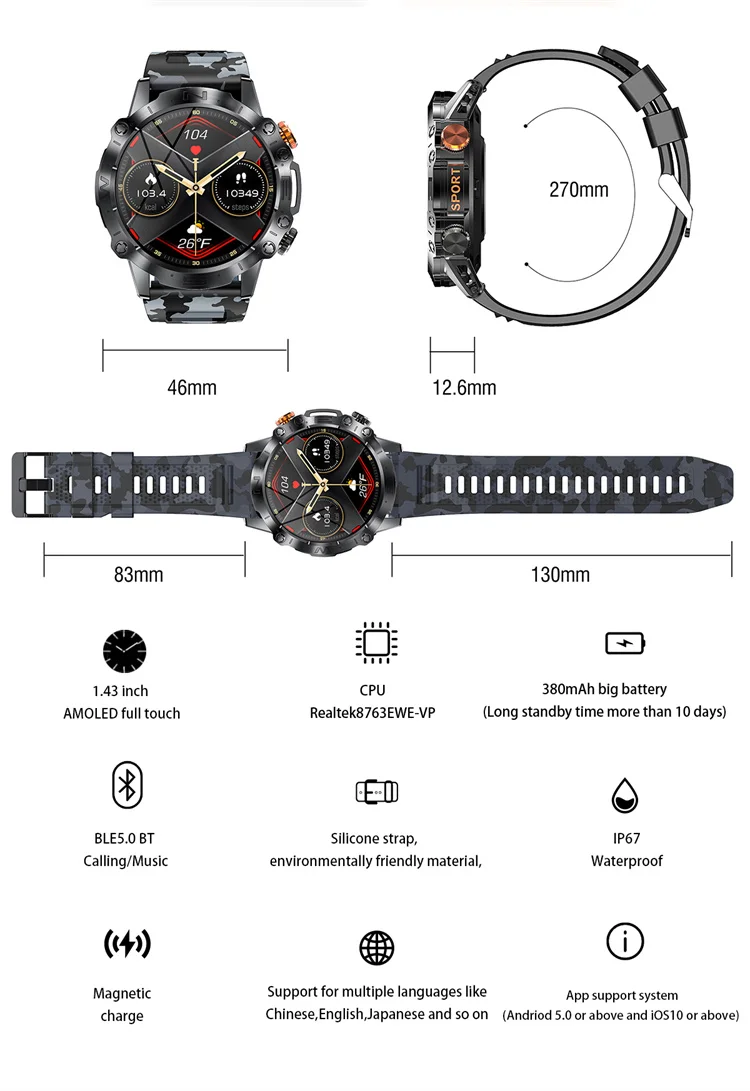 New Products 2024 Smartch Watch 2023 K59 Pro Metal Body K59 Amoled