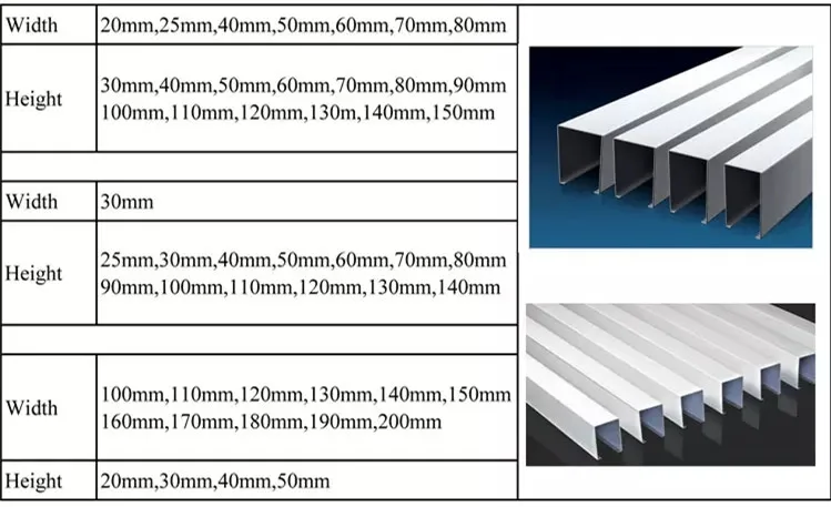 U shaped Aluminum Slat Ceiling Durable Stylish