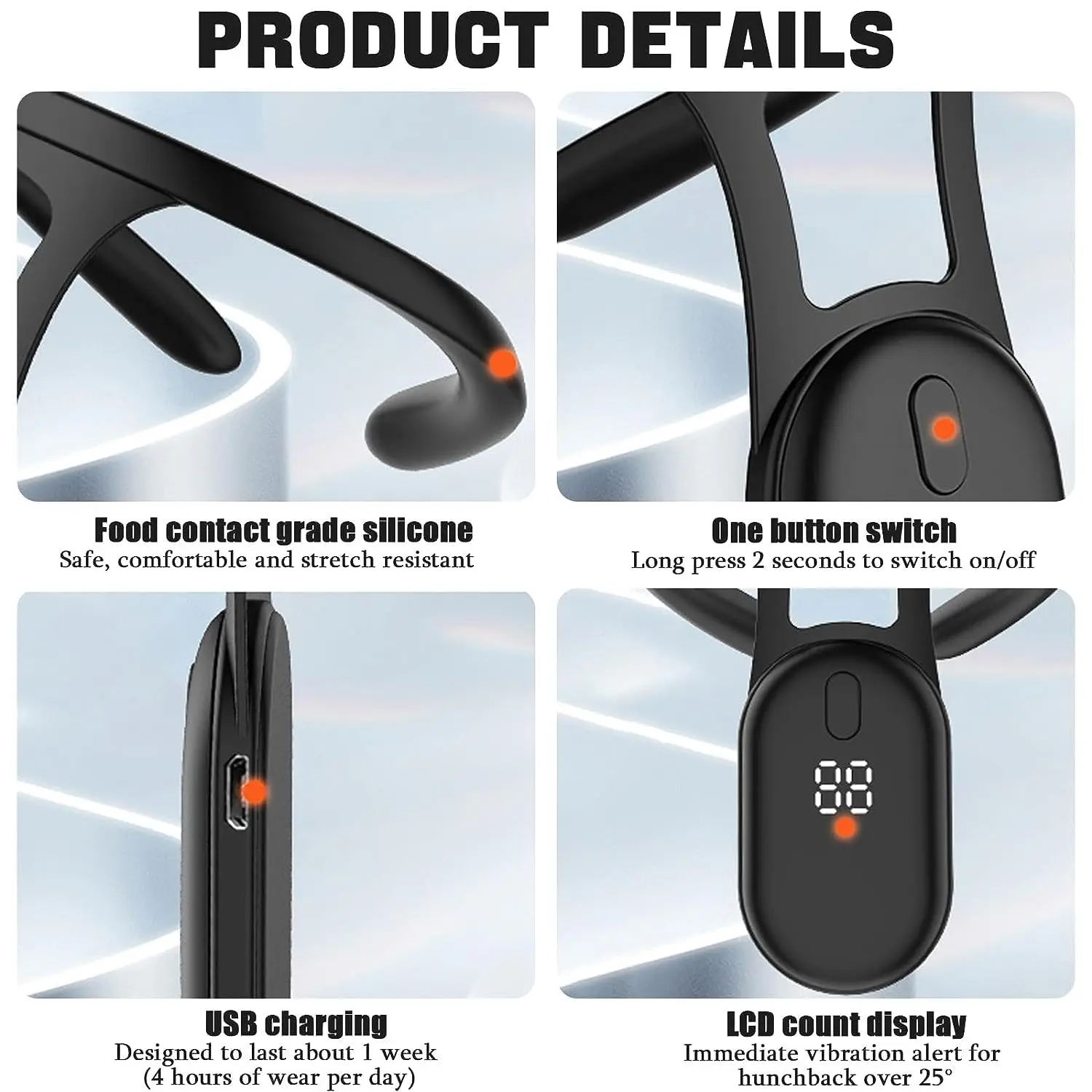 Intelligent Vibration Smart Back Support Training Smart Posture Reminder Device Smart Posture Corrector Necklace for Hunchback