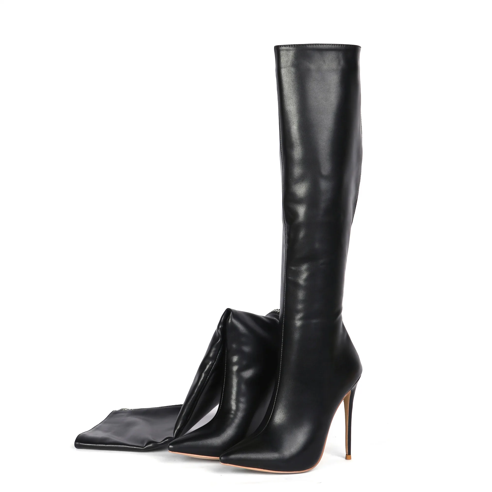 时尚靴子女鞋皮革女鞋高跟鞋长靴2022热鞋底新款pu拉链橡胶超细纤维