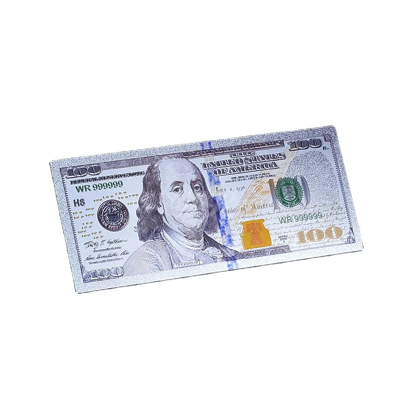
 Wholesale Quality 100 Dollar Bill Silver Banknote New Design 100 Us Dollar Silver Foil Banknotes Custom pattern  