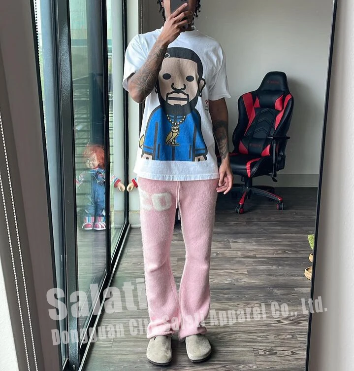 High Quality Custom Unisex Flare Sweatpants Trousers Stacked Fuzzy Pants Printed Jogger Streetwear Mohair Flared Pants for Men gallery 2