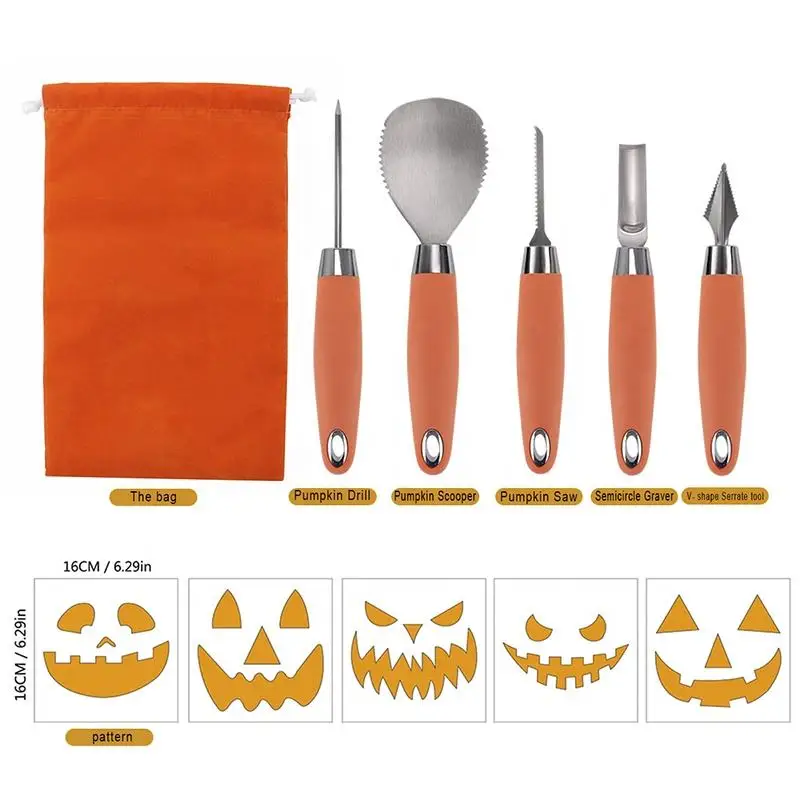 Wholesale 5 Piece Stainless Steel Fruit Halloween Pumpkin Carving Kit
