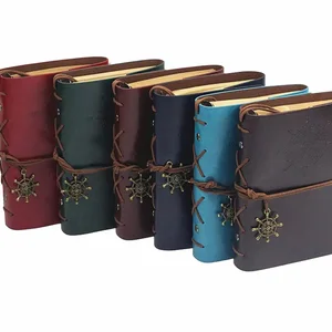 A6 Retro Pirate Ship Travel Notebook Vintage Nice Journal With Brown Kraft Paper School Use Loose-Leaf Diary Hardcover Style