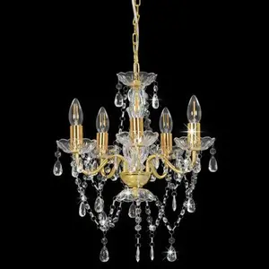 Classic Vintage 5-Lights Pendant Ceiling Fixture Lamp Dining Room Light Gold Finish Modern Crystal Candle Chandelier Lighting