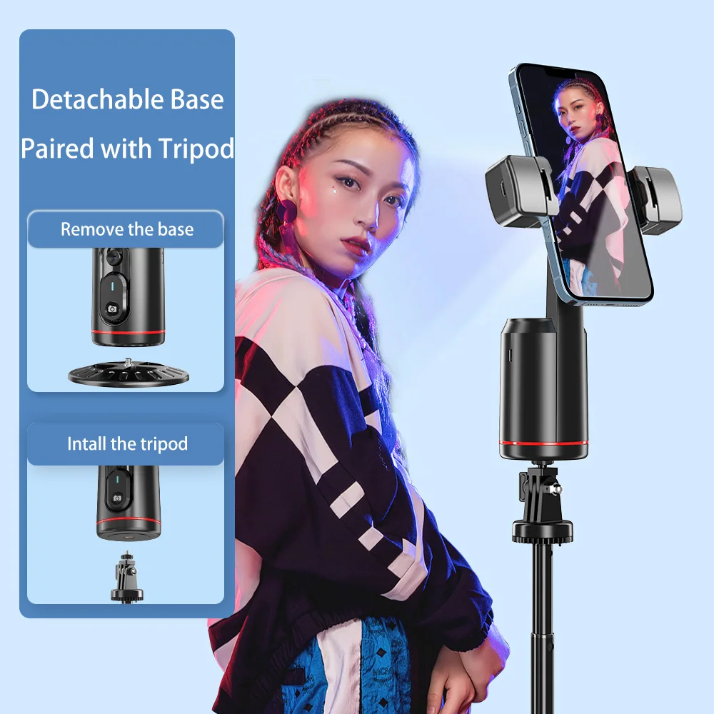 Auto Face Tracking Telefoonhouder, Q02 360° Rotatie Gezicht Lichaam Telefoon Camerahouder met Afstandsbediening, Dubbel Vullicht, Oplaadbare Draagbare Smart Body Mount