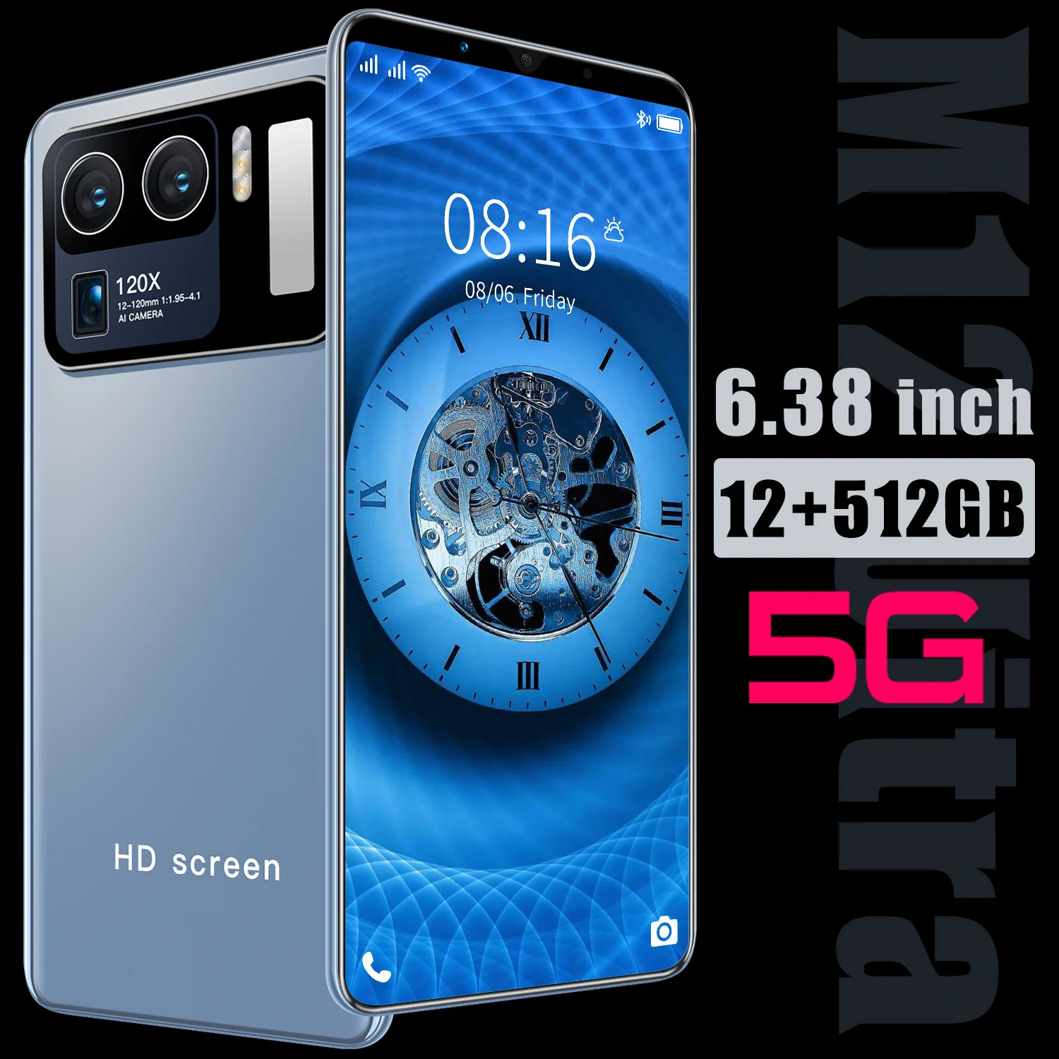 Высококачественные M12 U1tra 6,38 дюйма 5000 мАч 5g смартфоны низкая цена 12 Гб + 512 ГБ синие телефоны разблокированный мобильный телефон