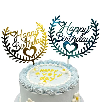 Flower Wreath Ins Style Happy Birthday Cake Topper Perselized Glitter Acrylic Mother&#39;s Day Cake Decoration Customized Color