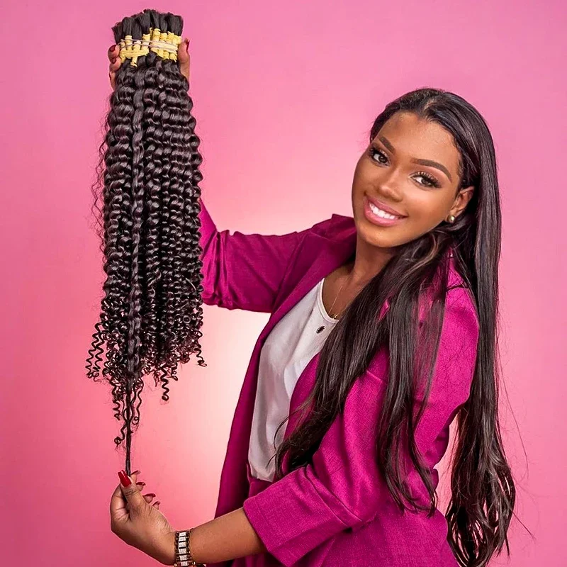 100 % menneskehår Virgin Deep Wave Curly Bulk vævning til fletning Ubehandlet 30 tommer_voghion.com