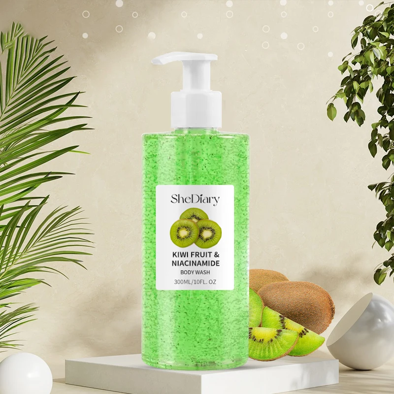 Fábrica al por mayor fruta gel de baño orgánico kiwi arándano hidratante blanqueamiento limpieza exfoliante gel de baño