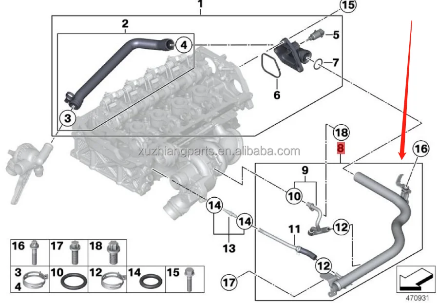 11537600594 Coolant Hose Repair Kit For Bmw F20 F20n F21 F21n 06 Pipe