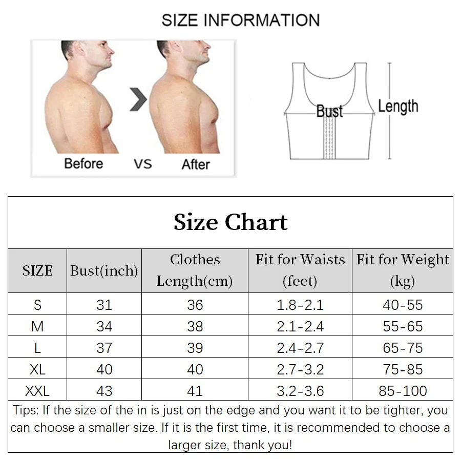 Tummy Control Chest Gynecomastia Slimming Vest Waist Trainer Body ...