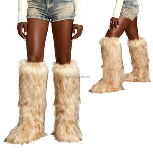 BUSY GIRL RS9253 Women's Beige Faux Fur Knee-High Boots Warm Winter Footwear Custom Winter Boots Faux Fur Boots for Women 2026