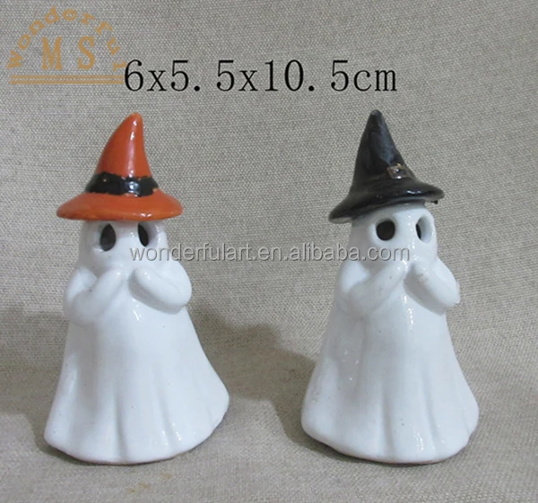 Halloween ornaments ceramic white figurine festival decoration porcelain desktop statue with led light