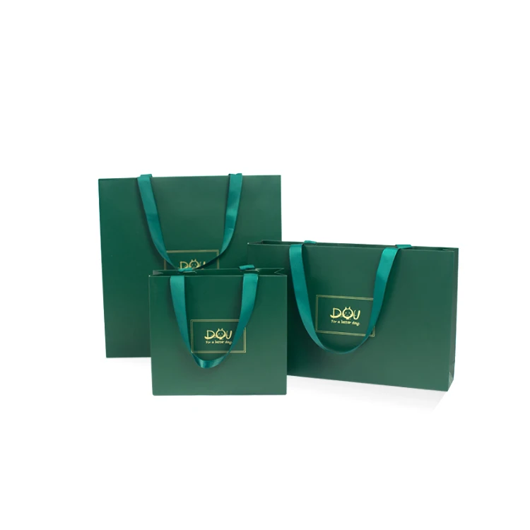 ECOHOLA 30 Pieces Solid Green Paper Gift Bags with Green Handles