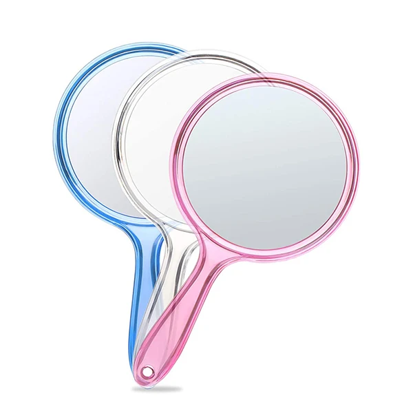 Round Mirror Makeup Handle Portable Small Mirror Handheld Plastic