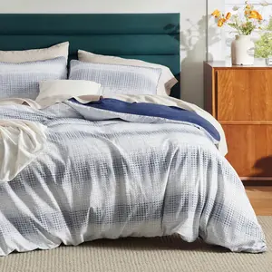 Duvet Cover Set  Waffle Weave Textured Striped Soft Breathable Bedding Comforter Cover with 2 Pillowcases for All Season