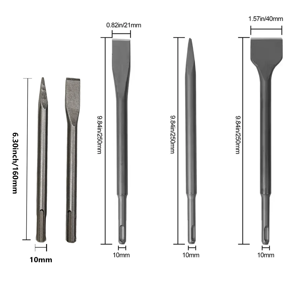 4pcs 250mm SDS PLUS Chisels Set Point Groove Gouge Flat Chisel Electric Hammer Drill Bit Break Concrete Brick Wall Drilling - 1420 4pcs 250mm SDS PLUS Chisels Set Point Groove Gouge Flat Chisel Electric Hammer Drill Bit Break Concrete Brick Wall Drilling - 1420