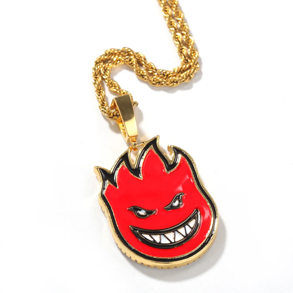 XHBTS Fire Flame Chain Necklace & Earrings Set - Punk Streetwear Metal Jewelry For Women & Men