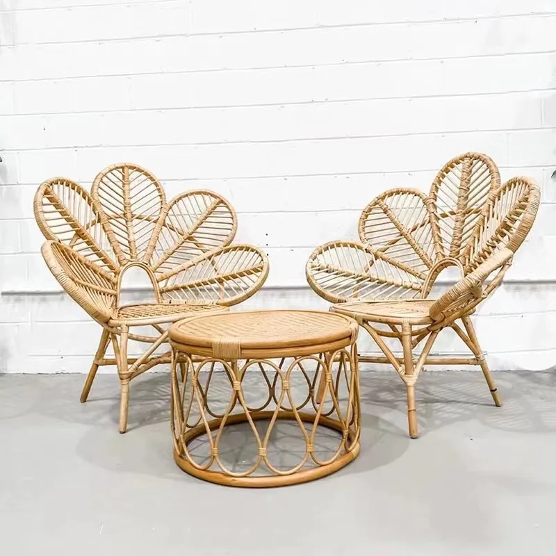 Wholesale Vintage Natural Outdoor Sunscreen Rattan Wicker Flower Rattan Patio Garden Chair