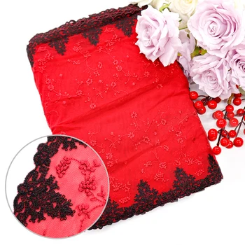 Elegant shape Black and red paired with embroidered floral patterns on branches lace and sheer fabric