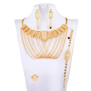 Dongli Jewelry Luxurious Multi-Layer Gold-Plated Jewelry Set: Statement Necklace, Earrings, Ring & Bracelet for a Glamorous Look