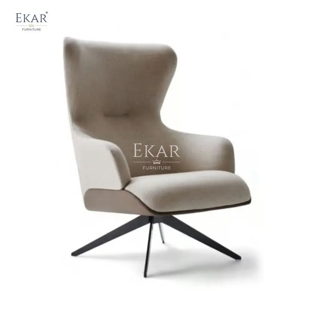 product metal and plywood frame leather and fabric lounge chair with dual sided cushion-65