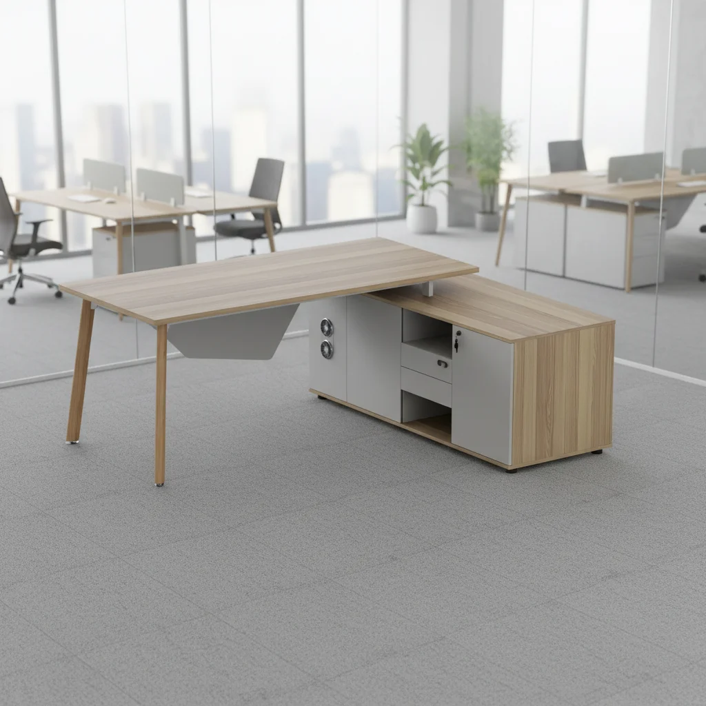 Manager Office Desk Storage Compartment Aluminum Legs Modern Durable Computer Work Surface 2