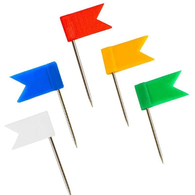 Wholesale Creative Custom Map Flag Push Pins Colorful Plastic Map Pins Flag Thumb Tacks 100PCS Per Bag