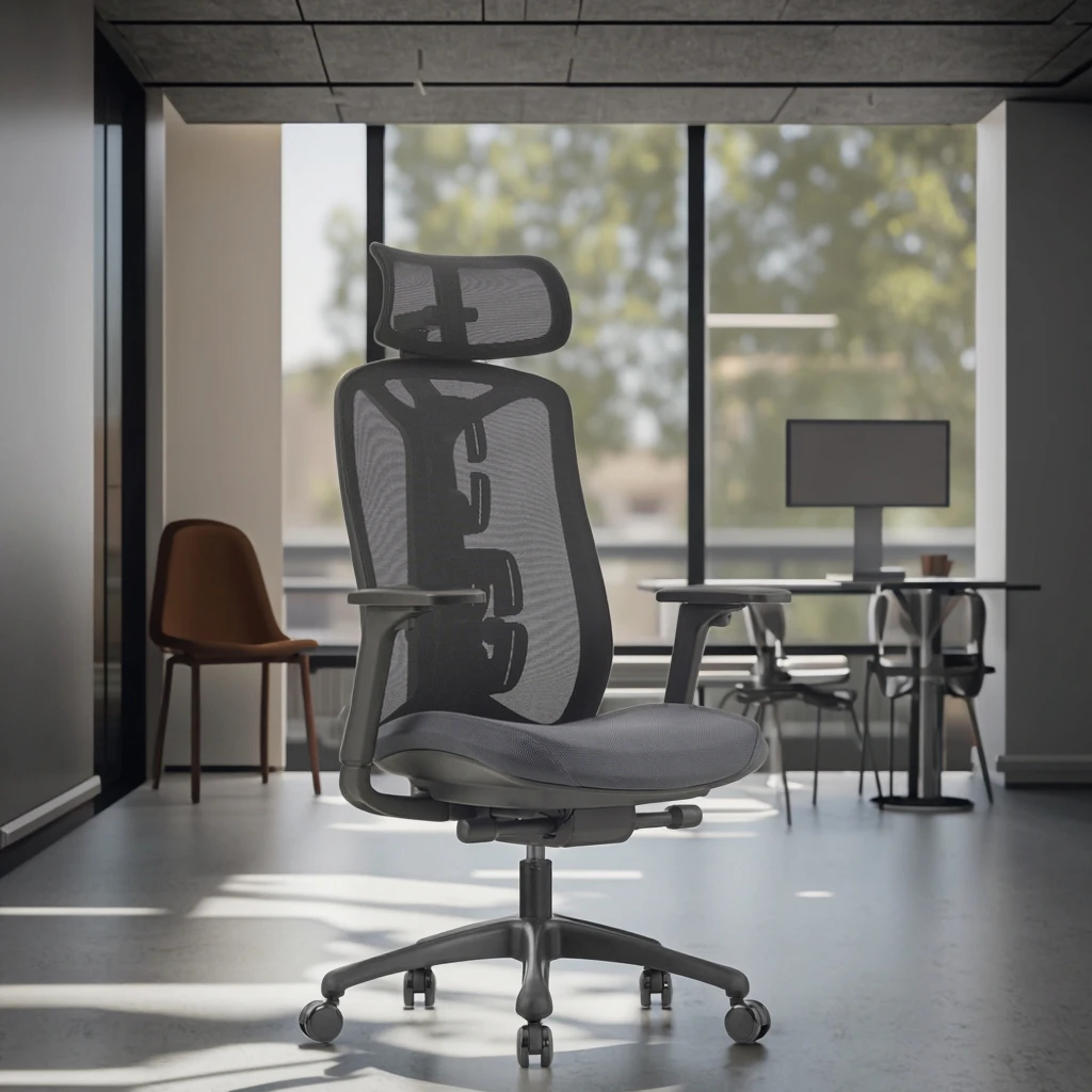 Luxury Ergonomic Office Chair with 3D Flip-Up Headrest 4-Way Adjustable Lumbar Support PU Linked Armrest 3