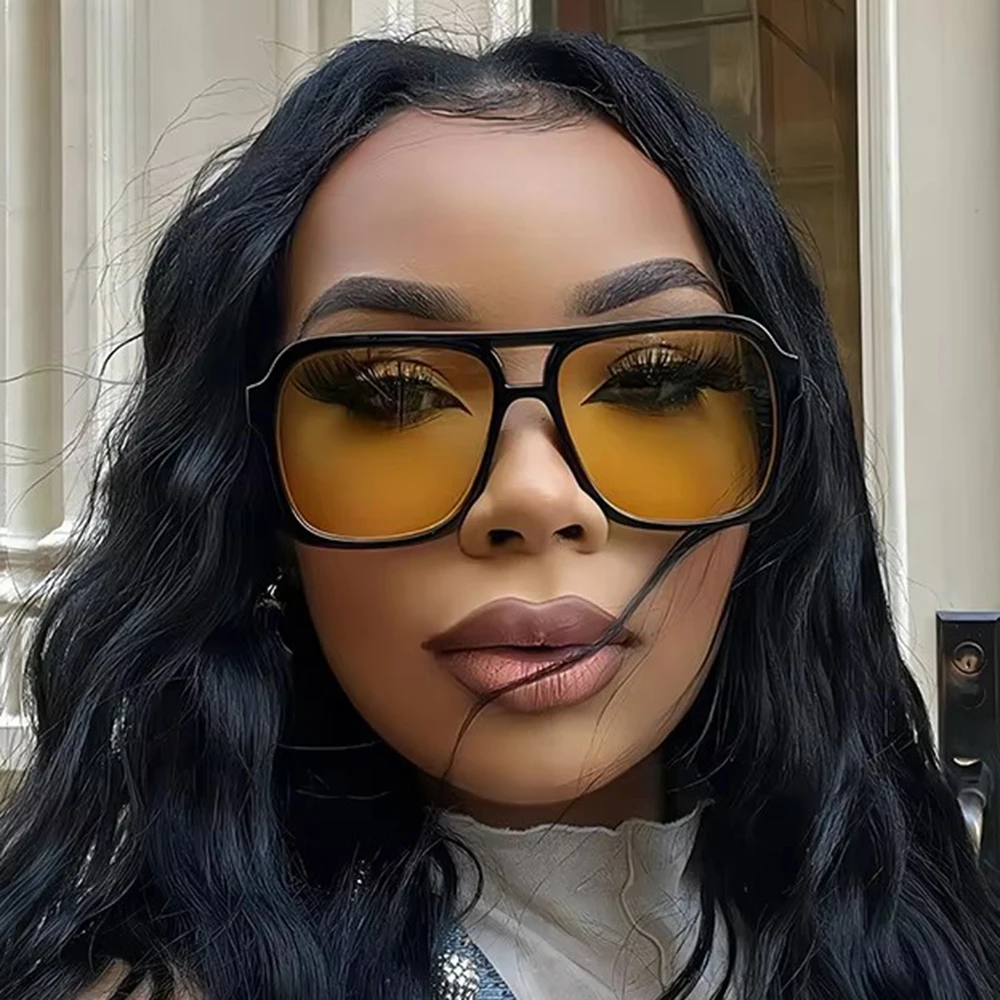 2025 Classic Fashion Double Bridge Yellow Pilot Women Sunglasses