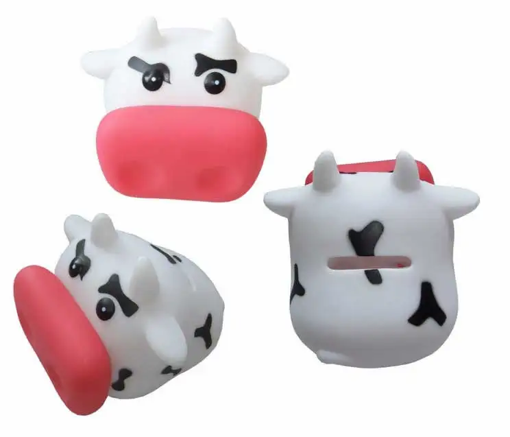 PVC Custom logo Mini Plastic Animal Cow Coin Piggy Bank for Kids