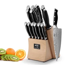 15 Pieces Professional Damascus Knife Sets Chef Steak Knife Kitchen with Wood Block,Kitchen Knife Set with ABS Handle