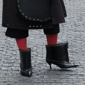 BUSY GIRL MY9123 Women Ankle Boots 2026 New Sexy Pointed Stilettos Metal Rivet Straps Tassel Bow High Heel Wide Boots Winter