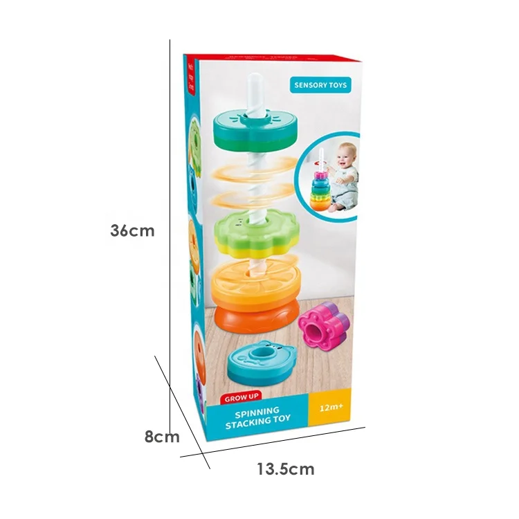 Konig Kids Colorful ABS Plastic Spinning Rainbow Circle Tower Early Learning Toy Unisex for 0-24 Months