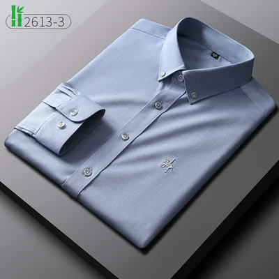 Ice Silk Long-Sleeved Shirt Men's Thin Business Casual High-End Sense Of Bamboo Fiber Anti-Wrinkle Non-Iron Silky